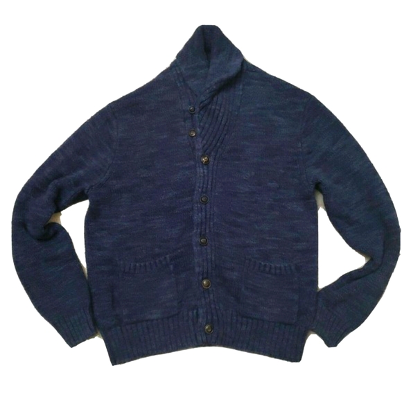 Polo Ralph Lauren Shawl Collar VTG Cardigan Men's Large Sweater Navy Blue Knit - Picture 2 of 9